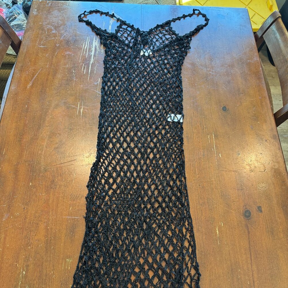 Shaycation x Revolve Black Crochet Net Maxi Cover Up Dress XS